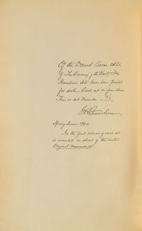 Lot #20 Theodore Roosevelt: The Winning of the West, featuring the very first handwritten page from Roosevelt's manuscript for the book: 