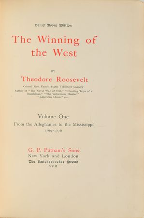 Lot #20 Theodore Roosevelt: The Winning of the West, featuring the very first handwritten page from Roosevelt's manuscript for the book: 