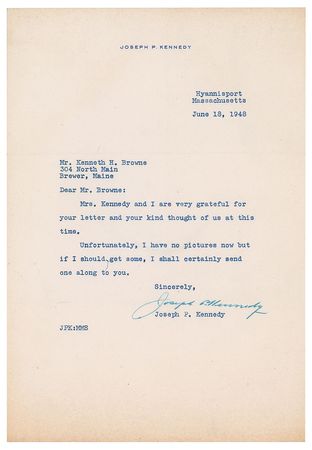 Lot #196 Joseph P. Kennedy Typed Letter Signed - Image 1