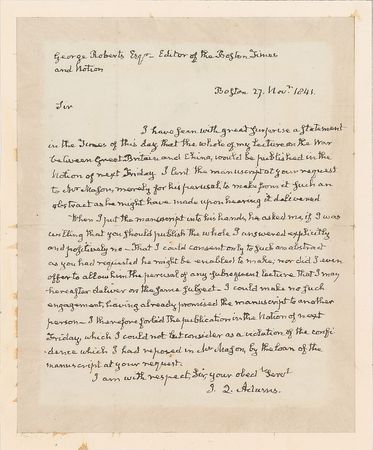 Lot #8 John Quincy Adams: Adams forbids the Boston