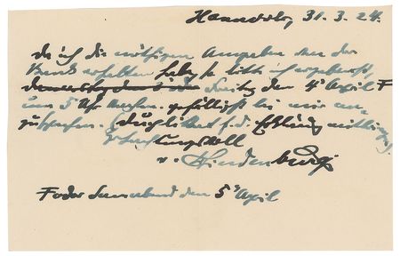 Lot #187 Paul von Hindenburg Handwritten Letter Signed - Image 1