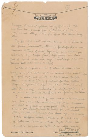 Lot #39 Ronald Reagan: Reagan's handwritten proposal for a 'Yearling Row' radio series?