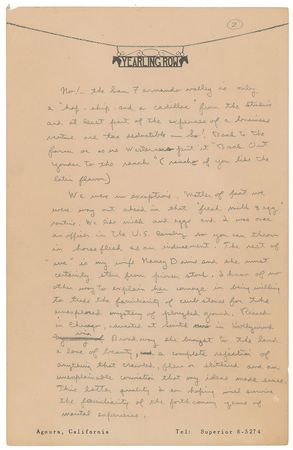 Lot #39 Ronald Reagan: Reagan's handwritten proposal for a 'Yearling Row' radio series?