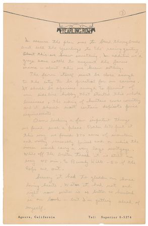 Lot #39 Ronald Reagan: Reagan's handwritten proposal for a 'Yearling Row' radio series?