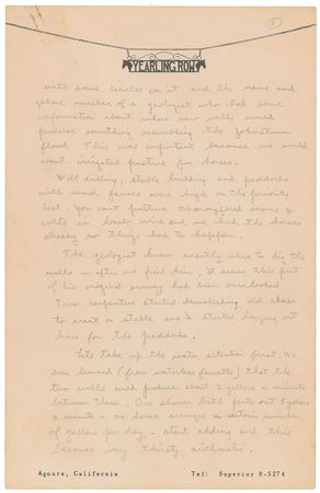 Lot #39 Ronald Reagan: Reagan's handwritten proposal for a 'Yearling Row' radio series?