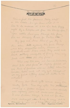 Lot #39 Ronald Reagan: Reagan's handwritten proposal for a 'Yearling Row' radio series?