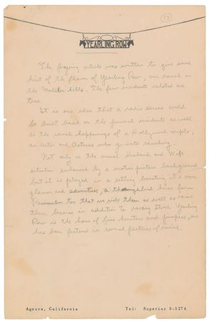 Lot #39 Ronald Reagan: Reagan's handwritten proposal for a 'Yearling Row' radio series?