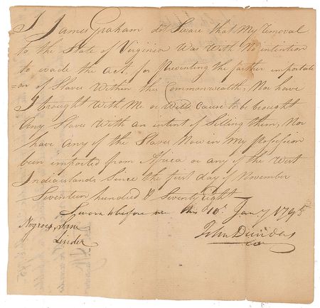 Lot #123 Virginia 'Slave Non-Importation' Document Signed Document - Image 1