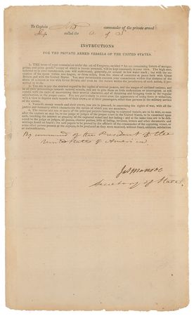 Lot #6 James Monroe: Significant War of 1812
