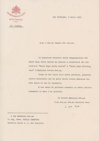 Lot #215 Pope Pius XII Typed Letter Signed - Image 1