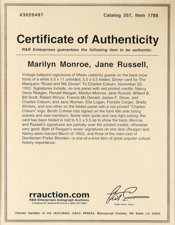 Lot #552 Marilyn Monroe and Jane Russell: The stars of Gentlemen Prefer Blondes?Monroe, Russell, and Coburn?plus Reagan and his wives - Image 4