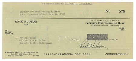 Lot #627 Rock Hudson Check and Signed Document - Image 2