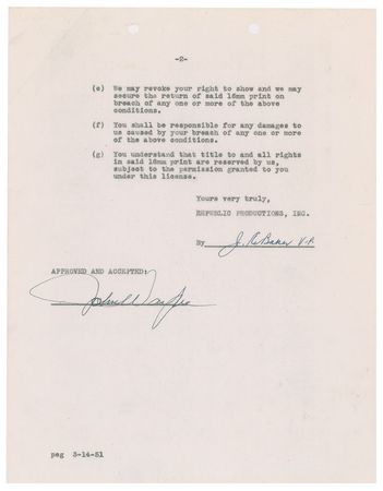 Lot #563 John Wayne: Wayne purchases a copy of Rio Grande - Image 1