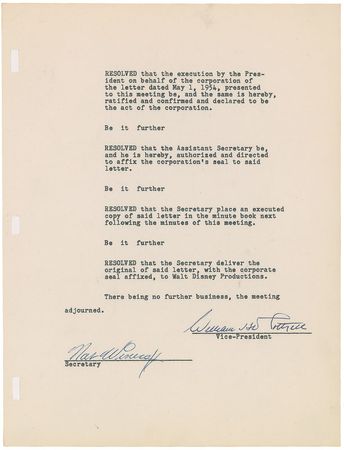 Lot #344 Walt Disney: Disneyland document signed by Disney and the board of WED Enterprises - Image 3