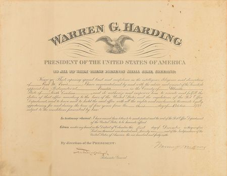 Lot #71 Warren G. Harding Signed Document - Image 1