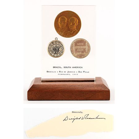 Lot #64 Dwight D. Eisenhower: Brazil Travel Tokens and Signature Travel Tokens and Signature - Image 1
