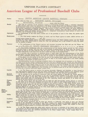 Lot #1098 Ted Williams 1960 Boston Red Sox Signed Player Contract (Last Season) - Image 2