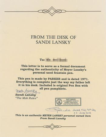 Lot #1022 Meyer Lansky's Personally-Owned Parker 61 Fountain Pen - Image 3