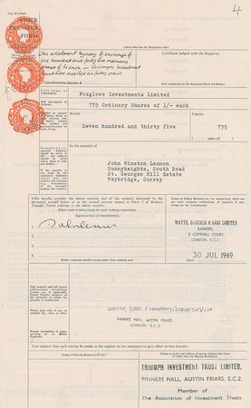 Lot #1072  Beatles (4) Signed Stock Transfer Forms - Image 6