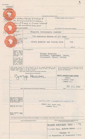 Lot #1072  Beatles (4) Signed Stock Transfer Forms - Image 8