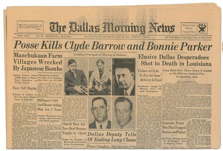 Lot #1007  Bonnie and Clyde Death Newspaper