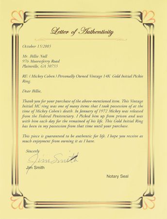 Lot #1024 Mickey Cohen's Personally-Owned Monogrammed Ring - Image 4