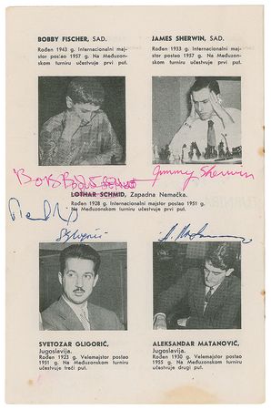 Lot #1082 Bobby Fischer Signed 1958 Portoroz Interzonal Tournament Program - Image 1