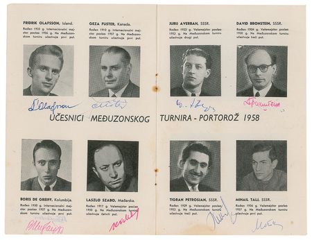 Lot #1082 Bobby Fischer Signed 1958 Portoroz Interzonal Tournament Program - Image 2
