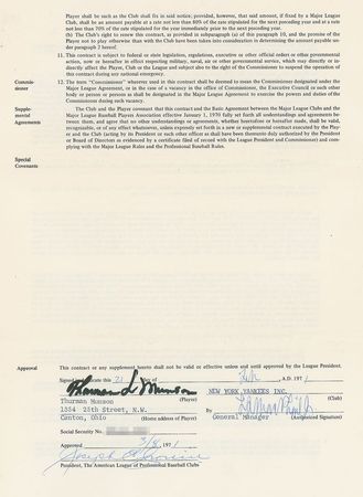 Lot #8186 Thurman Munson 1971 New York Yankees Signed Player Contract - Image 1
