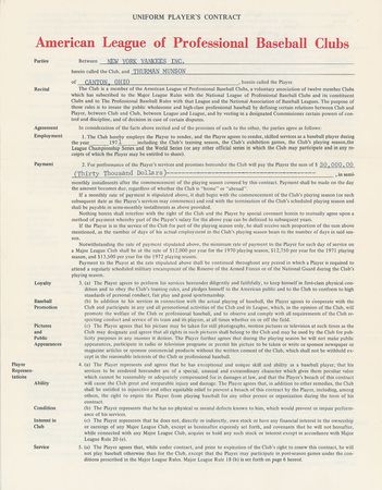 Lot #8186 Thurman Munson 1971 New York Yankees Signed Player Contract - Image 2