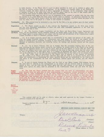 Lot #8157 Earle Combs 1935 New York Yankees Signed Player Contract (Final Season) - Image 1