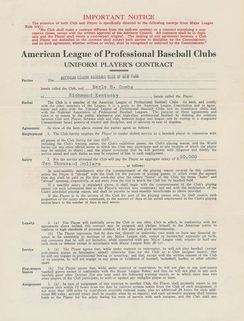 Lot #8157 Earle Combs 1935 New York Yankees Signed Player Contract (Final Season) - Image 2