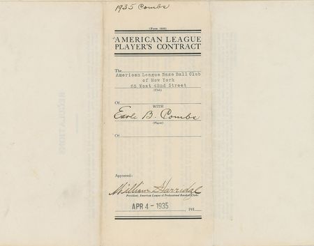 Lot #8157 Earle Combs 1935 New York Yankees Signed Player Contract (Final Season) - Image 3