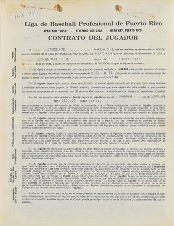 Lot #8190 Orlando Cepeda 1974 Puerto Rico Winter League Signed Player Contract - Image 3