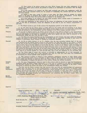 Lot #8175 Stan Musial 1961 St. Louis Cardinals Signed Player Contract - Image 1