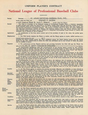 Lot #8175 Stan Musial 1961 St. Louis Cardinals Signed Player Contract - Image 2