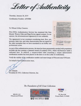 Lot #8175 Stan Musial 1961 St. Louis Cardinals Signed Player Contract - Image 5