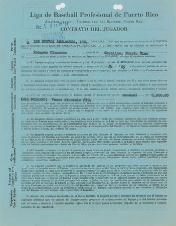 Lot #8178 Roberto Clemente 1964 Puerto Rico Winter League Signed Player Contract - Image 2