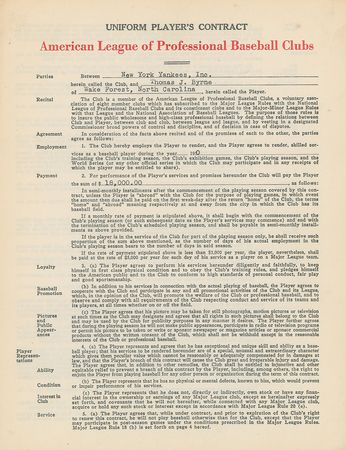 Lot #8168 Tommy Byrne New York Yankees Signed Player Contract - Image 2