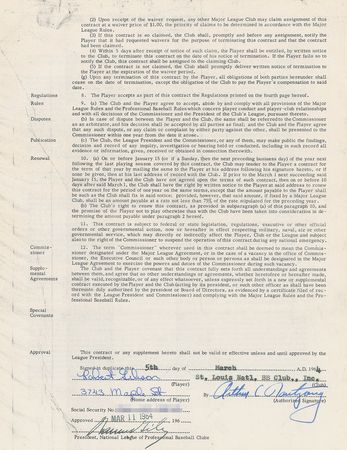 Lot #8180 Bob Gibson 1964 St. Louis Cardinals Signed Player Contract - World Series MVP - Image 1