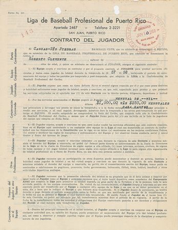 Lot #8173 Roberto Clemente 1958 Puerto Rico Winter League Signed Player Contract - Image 2