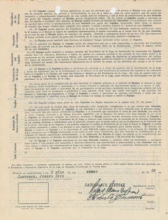 Lot #8173 Roberto Clemente 1958 Puerto Rico Winter League Signed Player Contract - Image 3