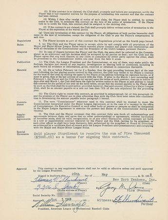 Lot #8165 Tom Sturdivant 1948 New York Yankees Signed Player Contract - Image 1