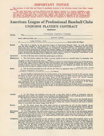 Lot #8164 Bob Lemon 1946 Cleveland Indians Signed Player Contract - Image 2
