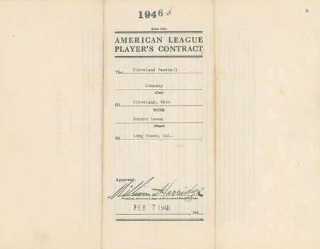 Lot #8164 Bob Lemon 1946 Cleveland Indians Signed Player Contract - Image 3