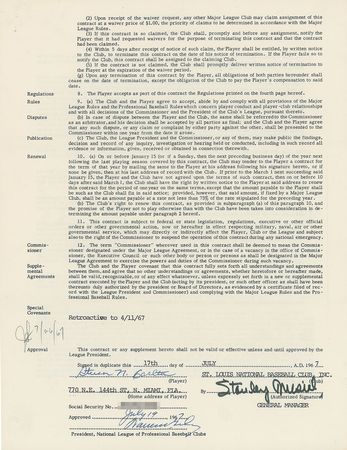 Lot #8182 Steve Carlton 1967 St. Louis Cardinals Signed Player Contract - Image 1