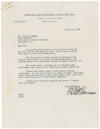 Lot #8158 Joe DiMaggio 1938 New York Yankees Signed Player Contract (Pre-Season Holdout) - Image 9