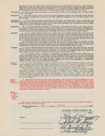 Lot #8163 Ralph Kiner 1946 Pittsburgh Pirates Signed Player Contract (Rookie Season?Led NL in Home Runs) - Image 1