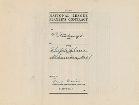 Lot #8163 Ralph Kiner 1946 Pittsburgh Pirates Signed Player Contract (Rookie Season?Led NL in Home Runs) - Image 3