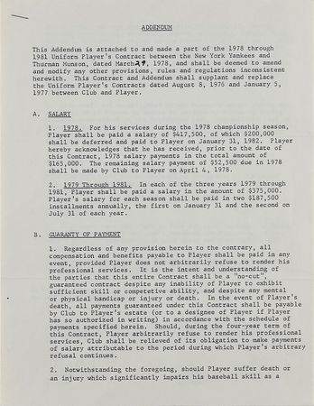Lot #8192 Thurman Munson 1978-81 New York Yankees Signed Player Contract (Last Contract) - Image 2